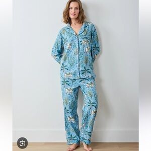 NWT Anthropologie Printfresh flannel camel  Courtyard  print  2 Piece PajamaSet